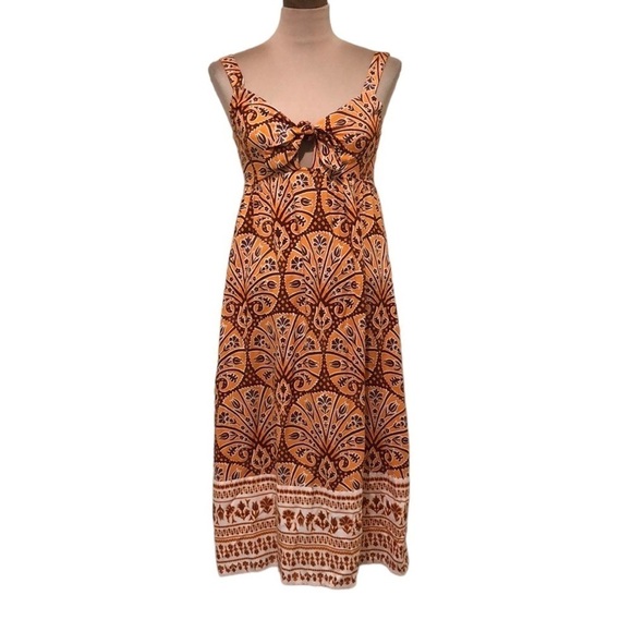 Francesca’s Collection Knox Rose Midi Dress Size XS Orange Floral Print Cut Out - Picture 1 of 9